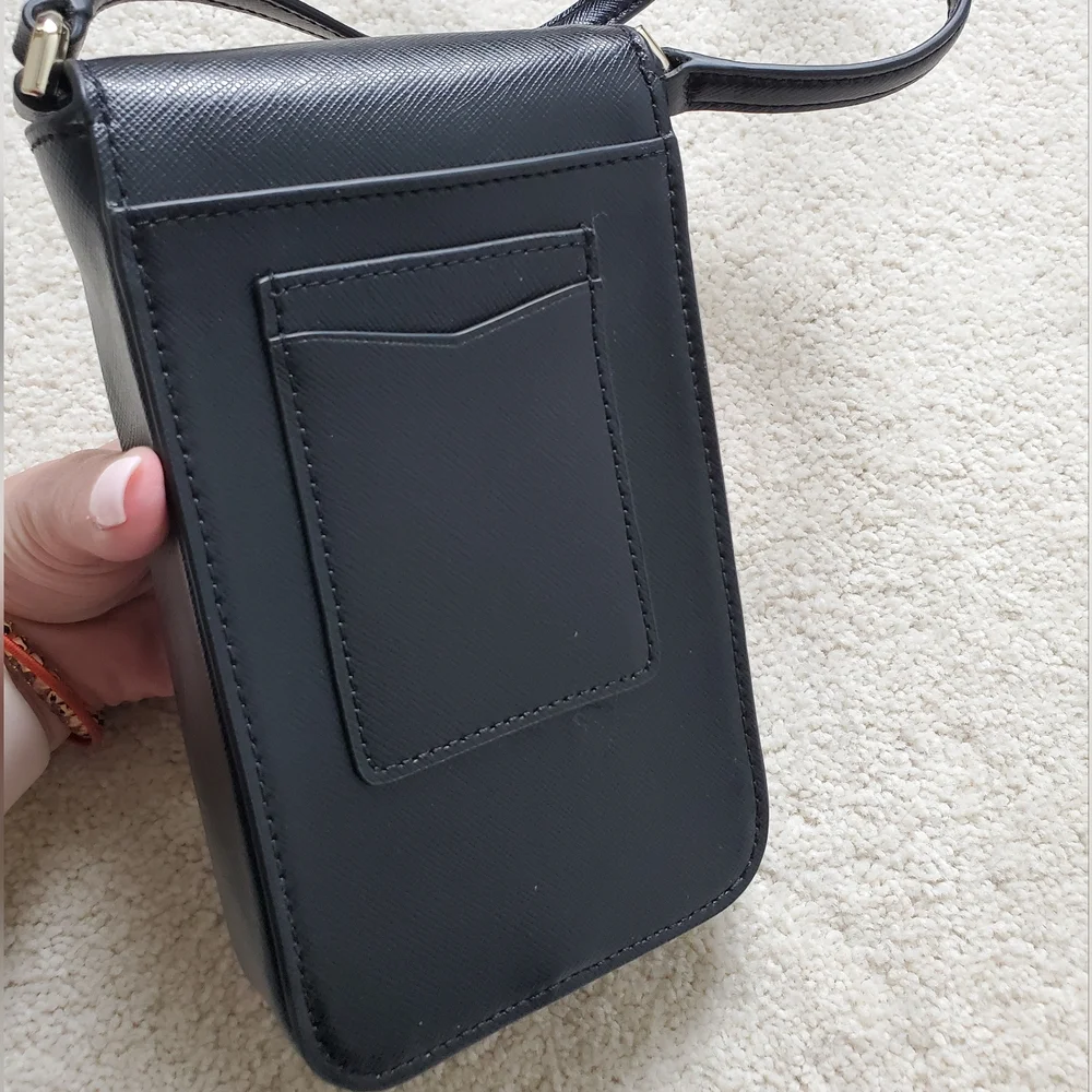Kate Spade Staci North South Flap Phone Crossbody in Black Saffiano Leather